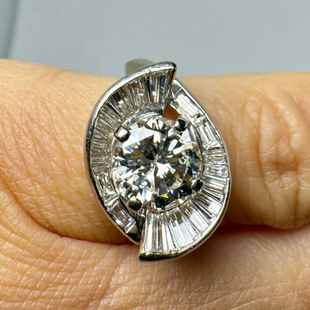 1950’s 14K White Gold 1.90 Ct. Diamond Ring