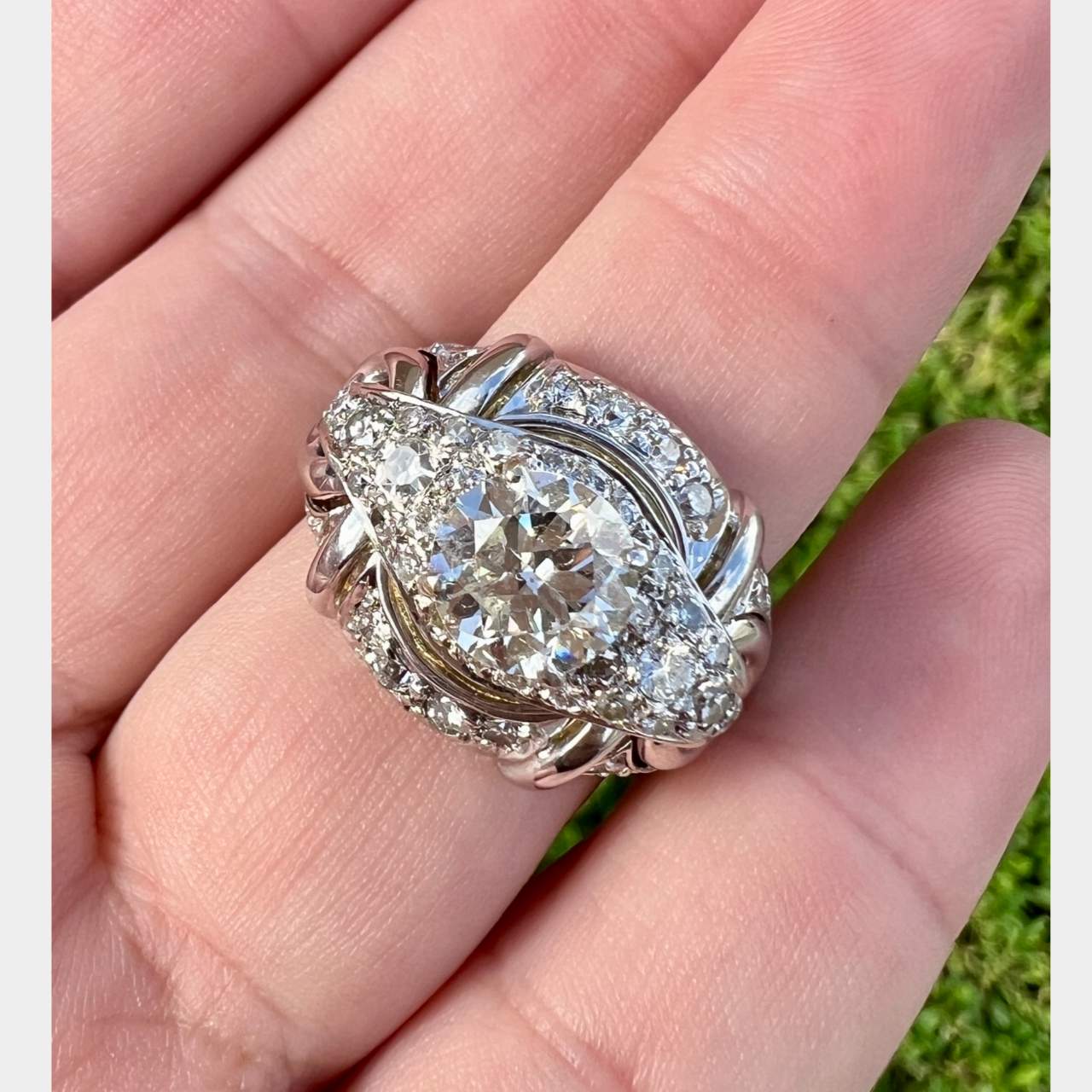 Art Deco 18K White Gold 3.40 Ct. Diamond Ring