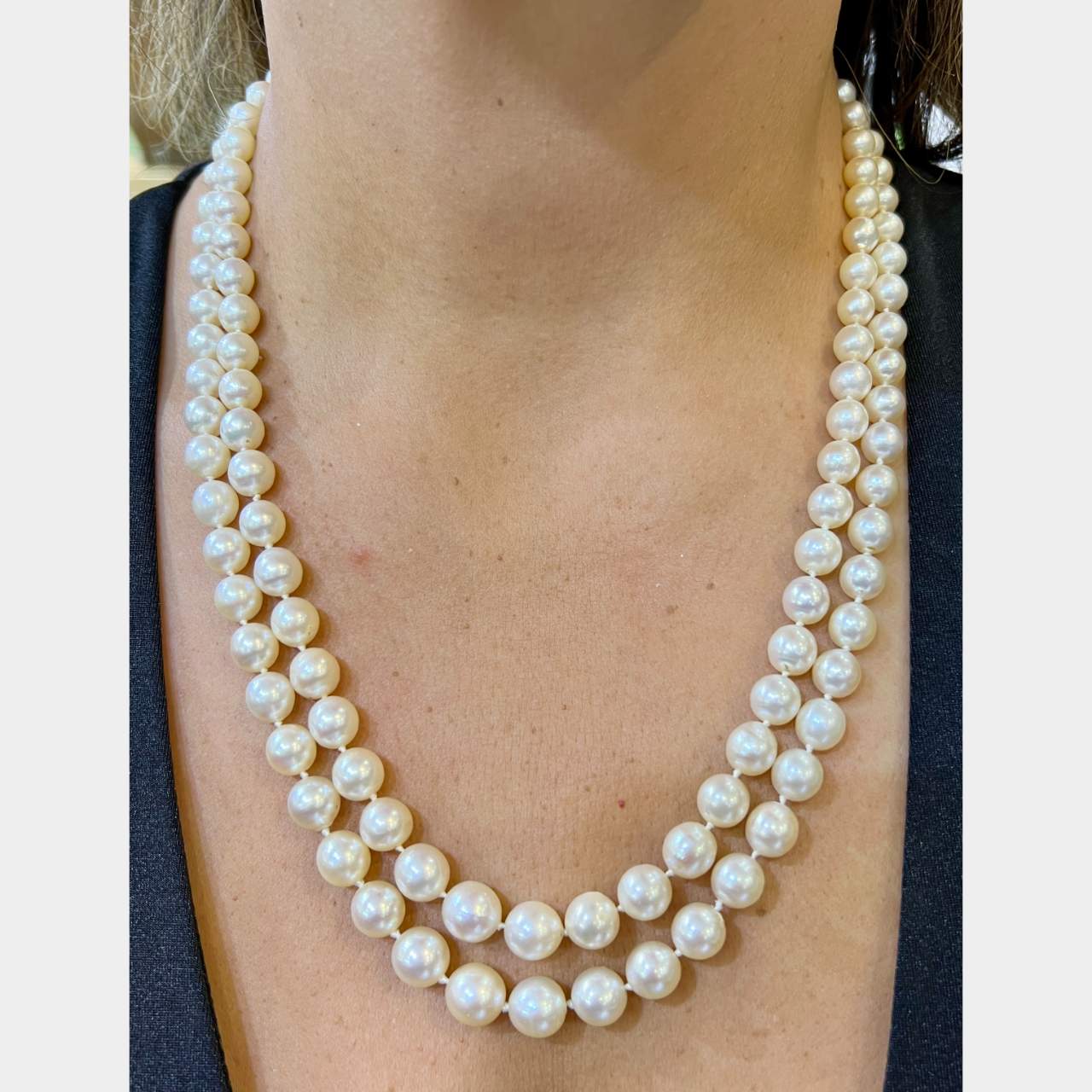 Antique 14K White Gold Cultured Pearl & Diamond Necklace