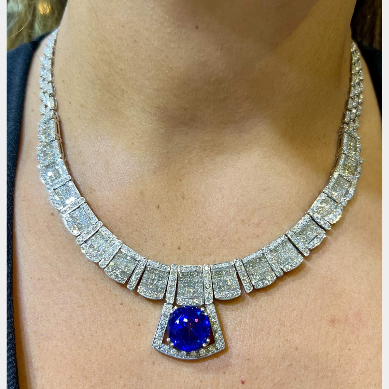 14K White Gold Tanzanite & Diamond Necklace