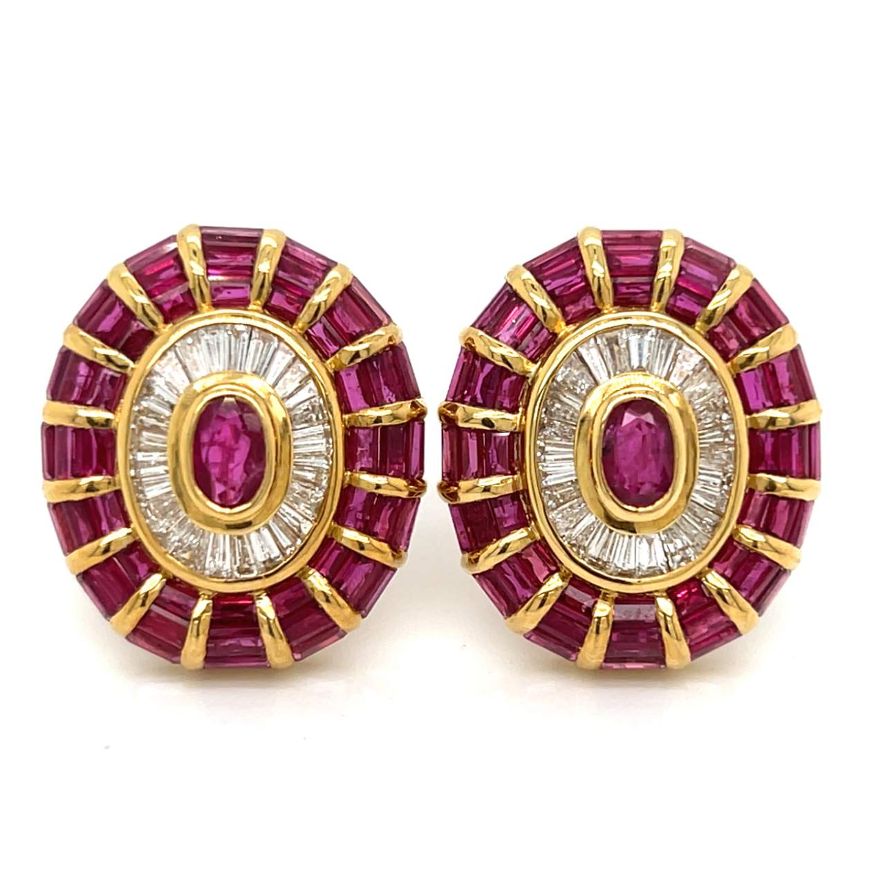 18K Yellow Gold Ruby & Diamond Earrings