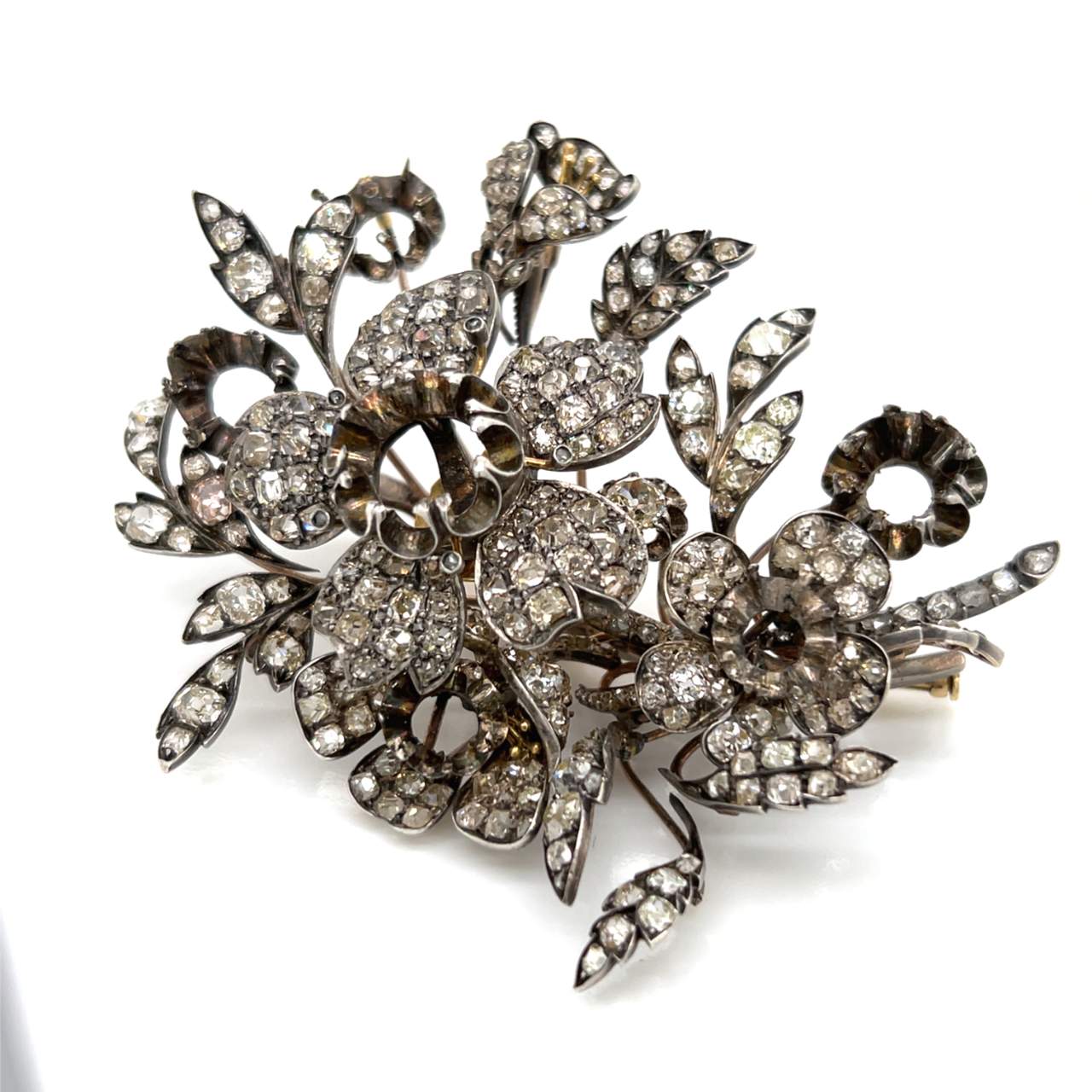 Victorian 18K & Silver Top Diamond Brooch
