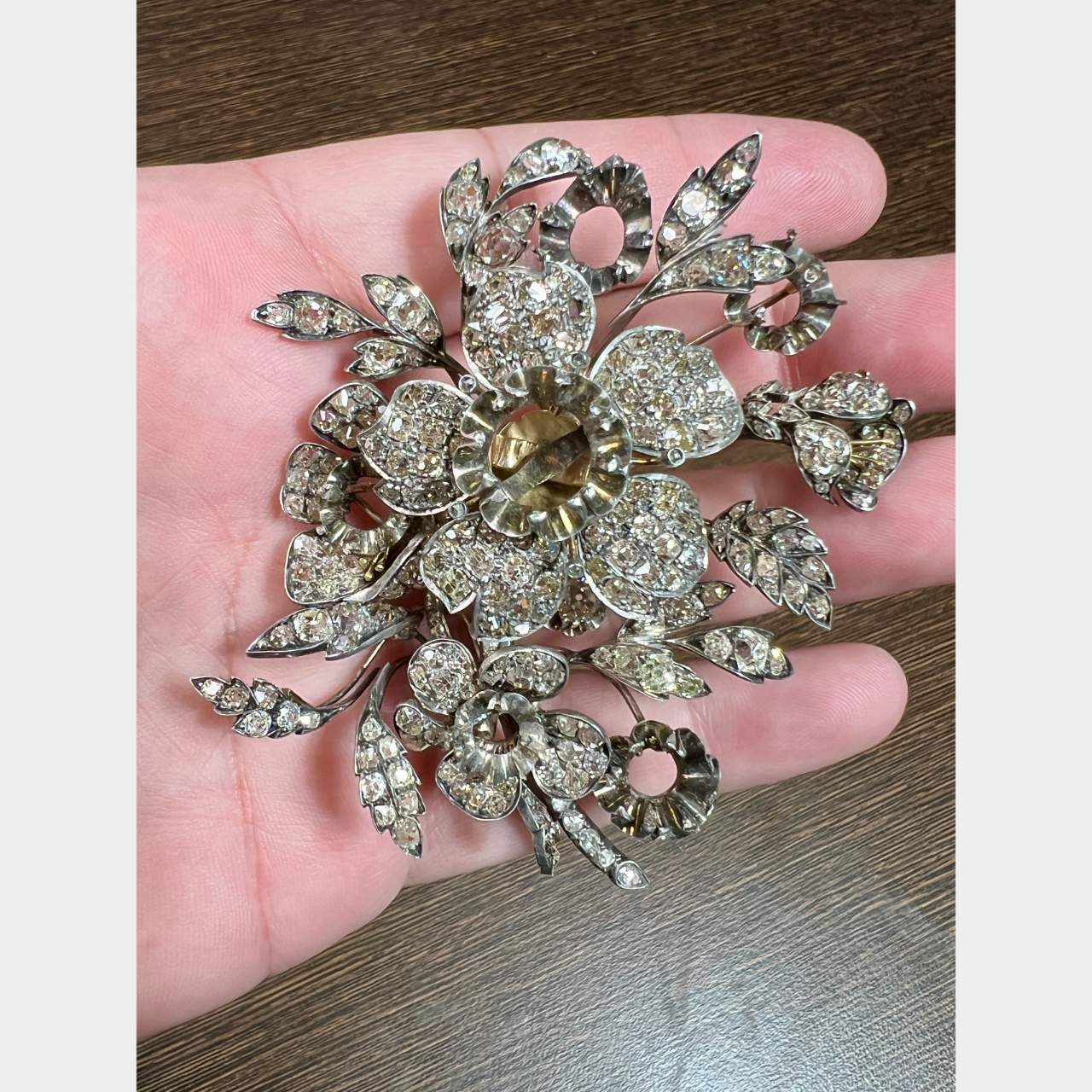 Victorian 18K & Silver Top Diamond Brooch