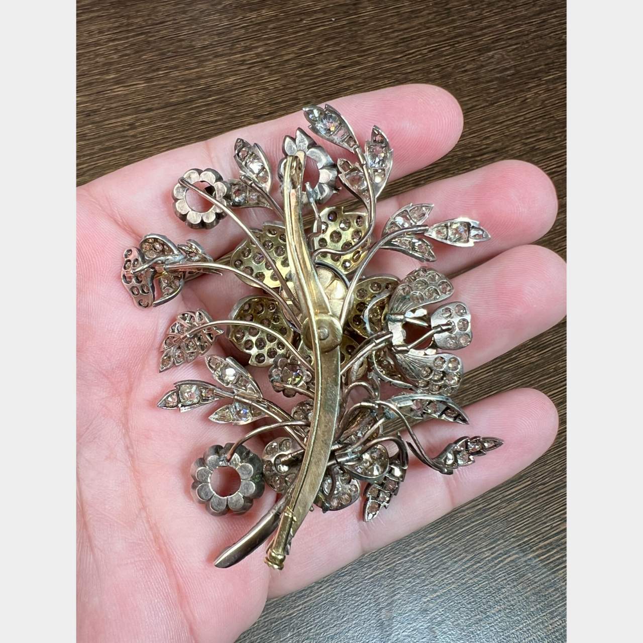 Victorian 18K & Silver Top Diamond Brooch