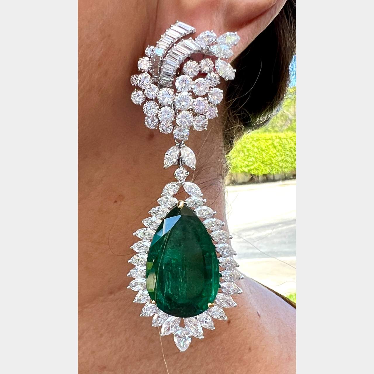 BVLGARI Platinum & 18K AGL Certified Emerald & Diamond Day/Night Chandelier Earrings
