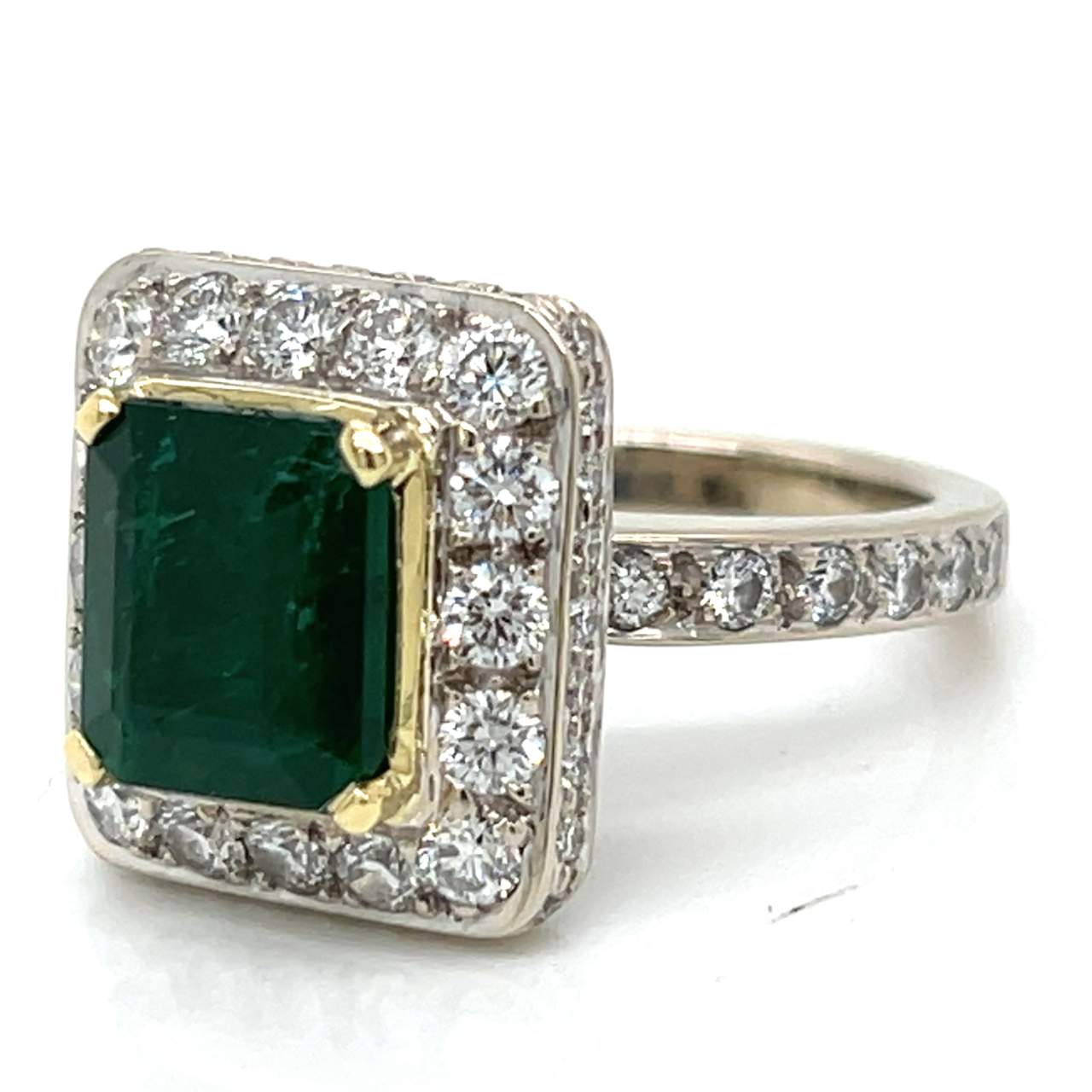 18K White Gold 3.00 Ct. Emerald & Diamond Ring