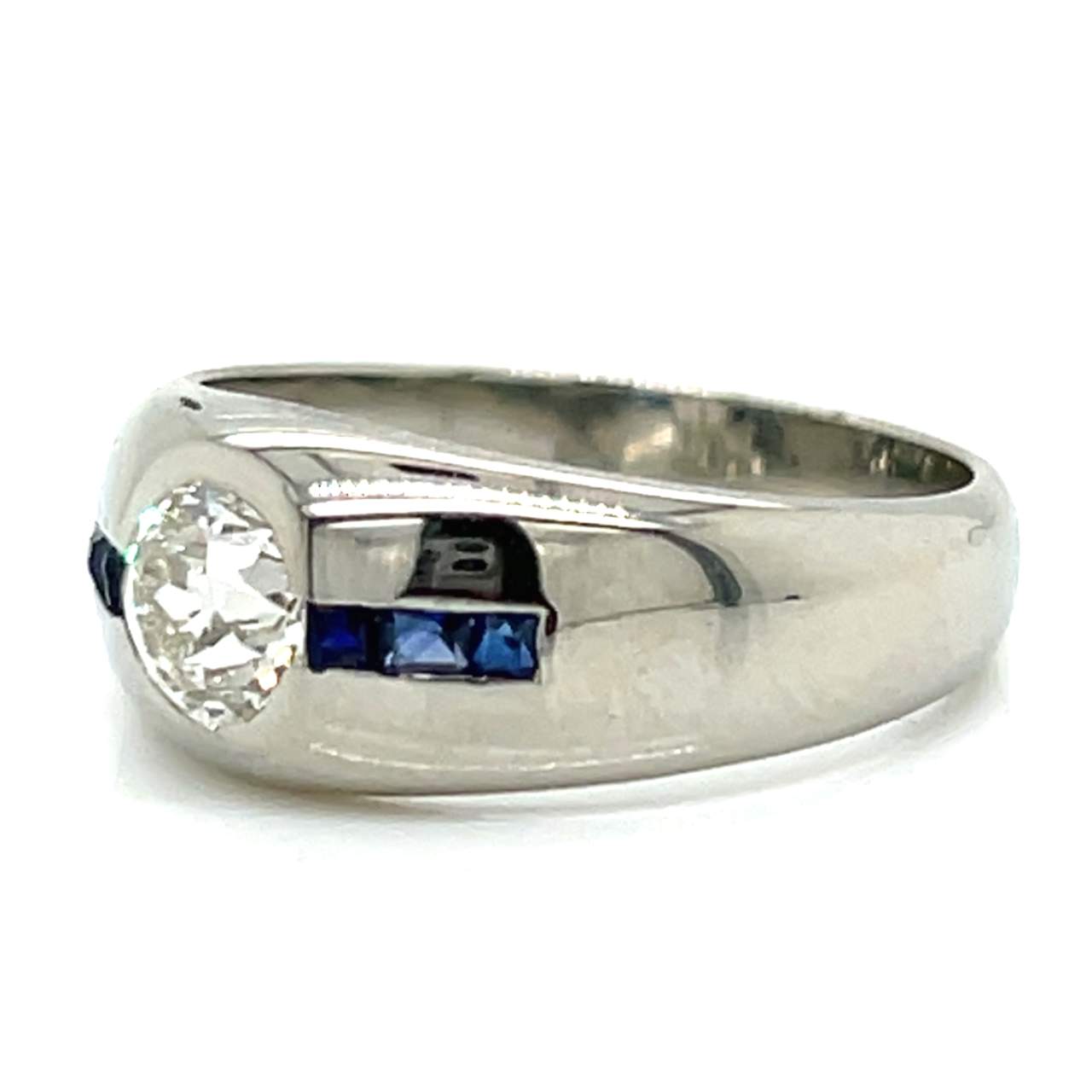 Art Deco 18K White Gold Diamond & Sapphire Ring
