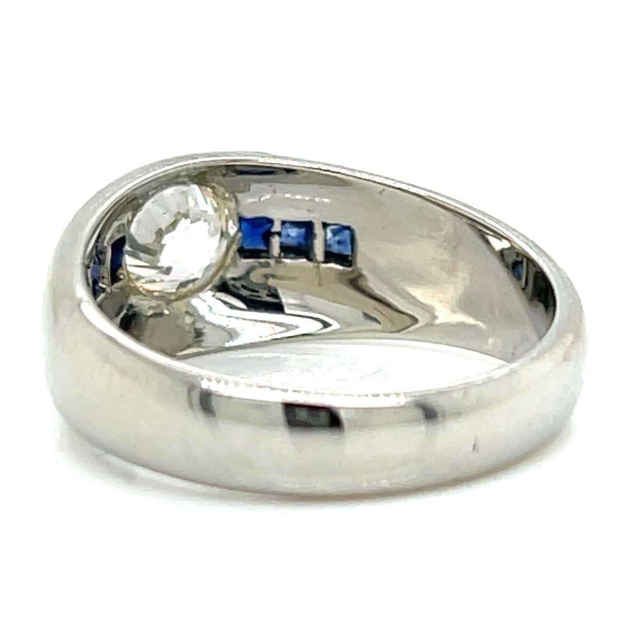 Art Deco 18K White Gold Diamond & Sapphire Ring