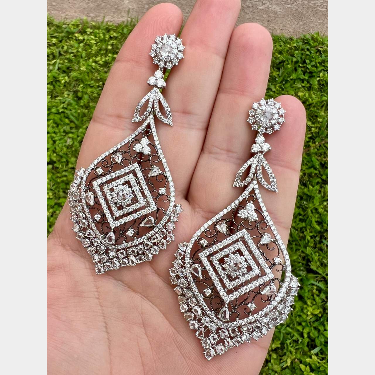 18K White Gold 16.20 Ct. Diamond Earrings
