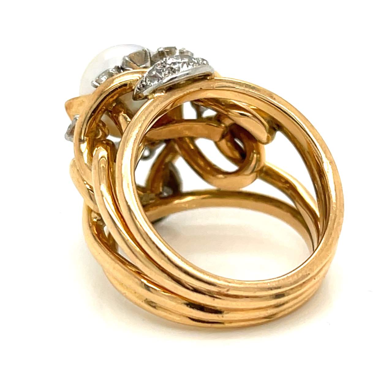 Retro 18K Rose Gold & Platinum Pearl and Diamond Ring