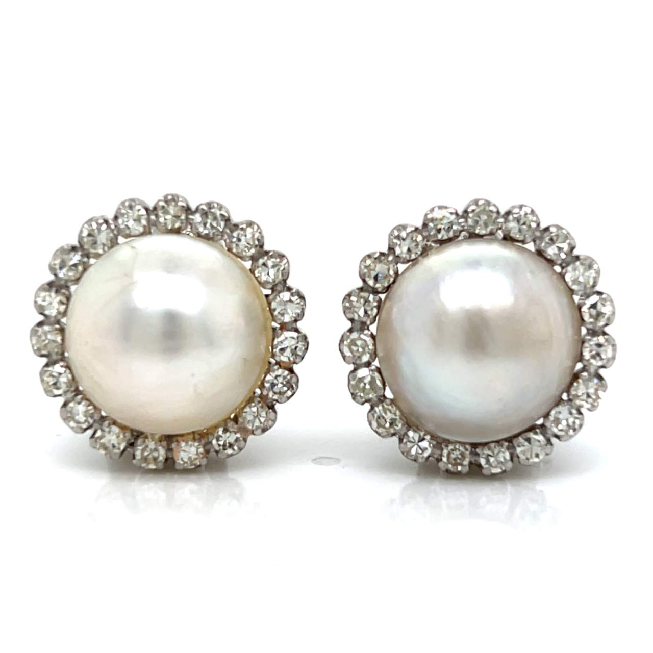 1950’s Platinum Mabe Pearl & Diamond Earrings