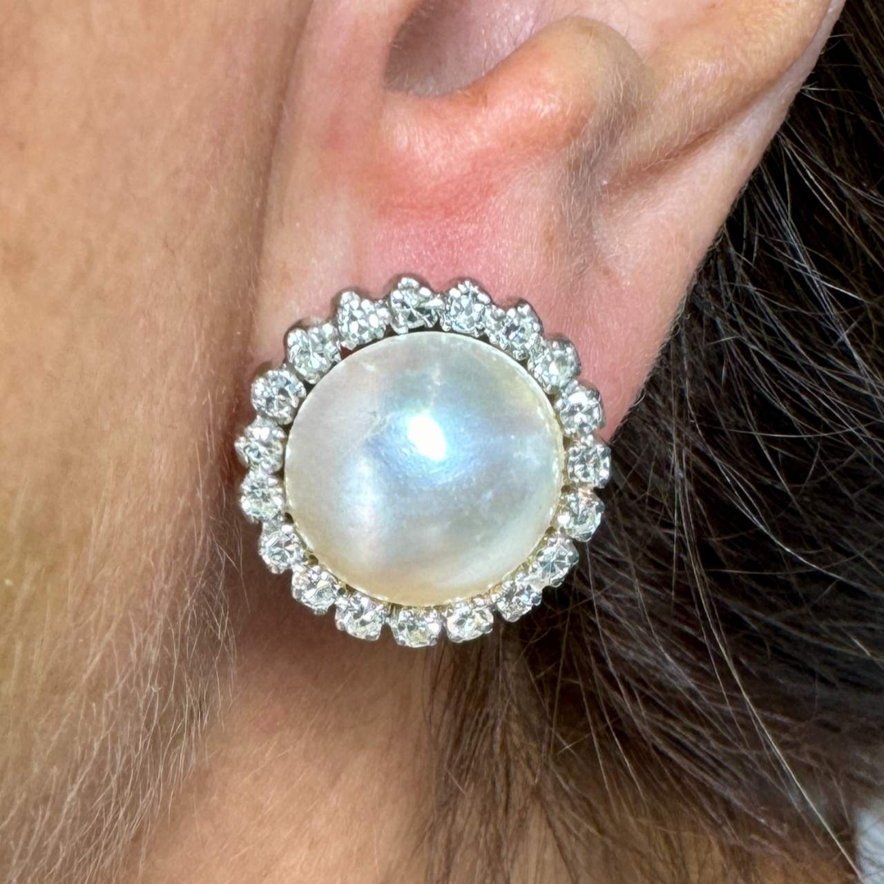 1950’s Platinum Mabe Pearl & Diamond Earrings