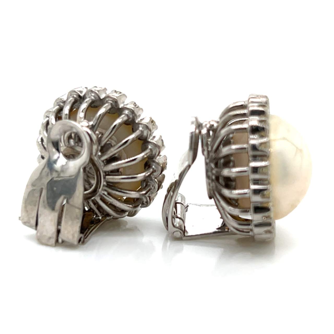 1950’s Platinum Mabe Pearl & Diamond Earrings