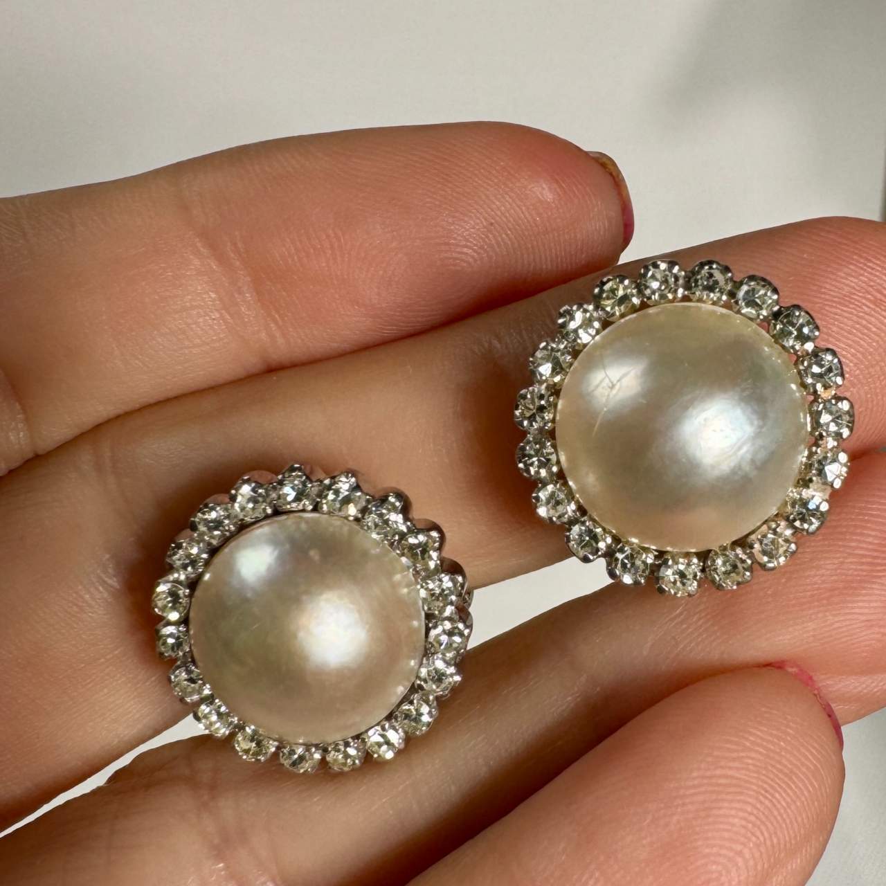 1950’s Platinum Mabe Pearl & Diamond Earrings