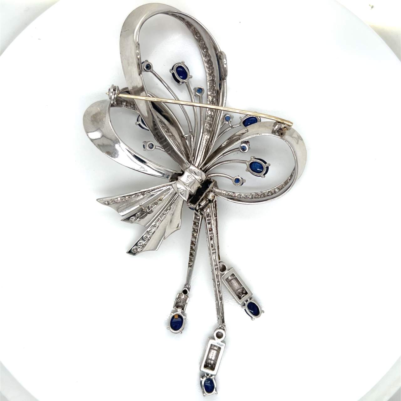 Retro 18K White Gold Diamond & Sapphire Brooch