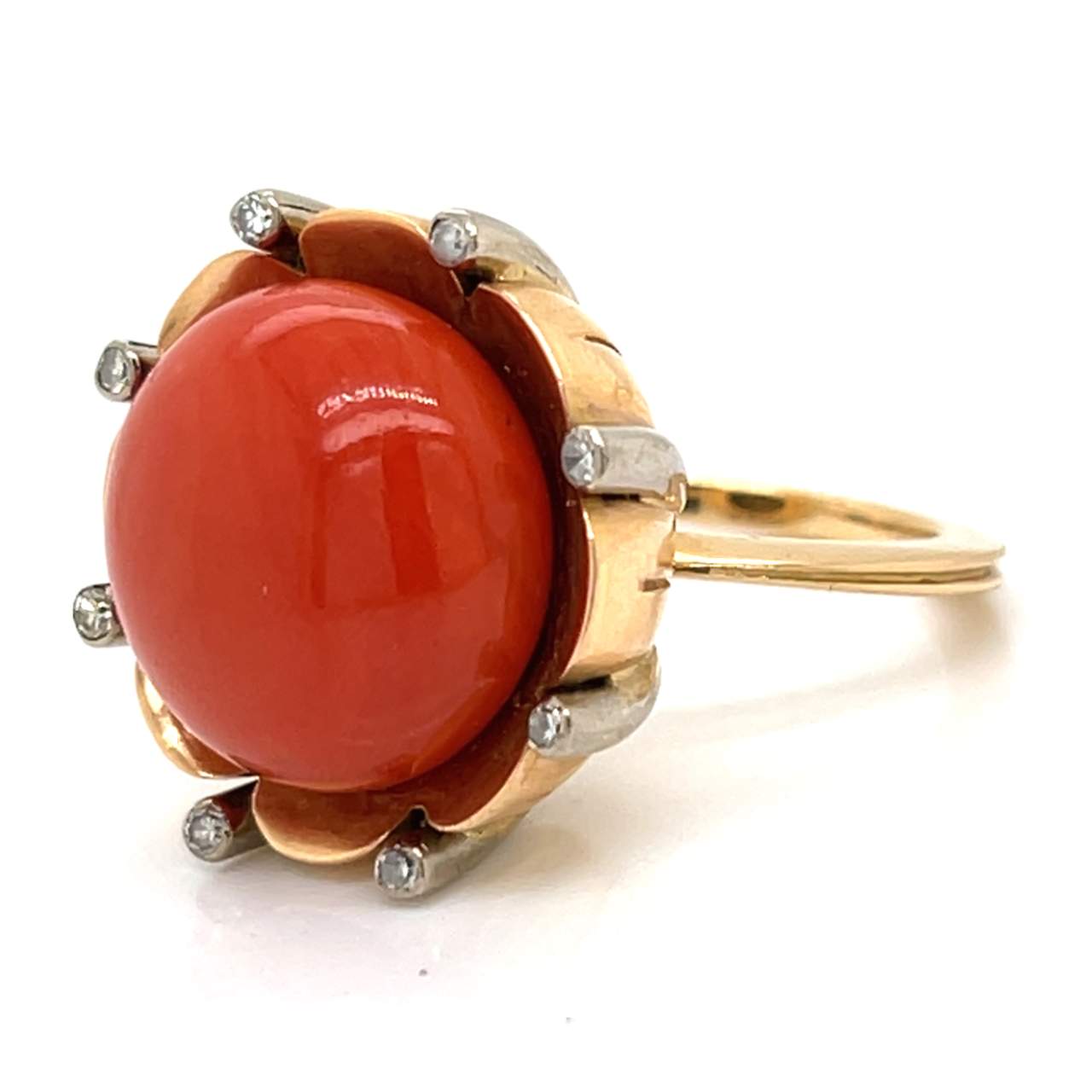 Retro Coral & Diamond Ring