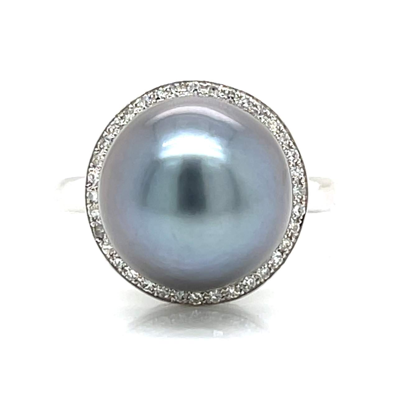 14K White Gold South Sea Pearl & Diamond Ring