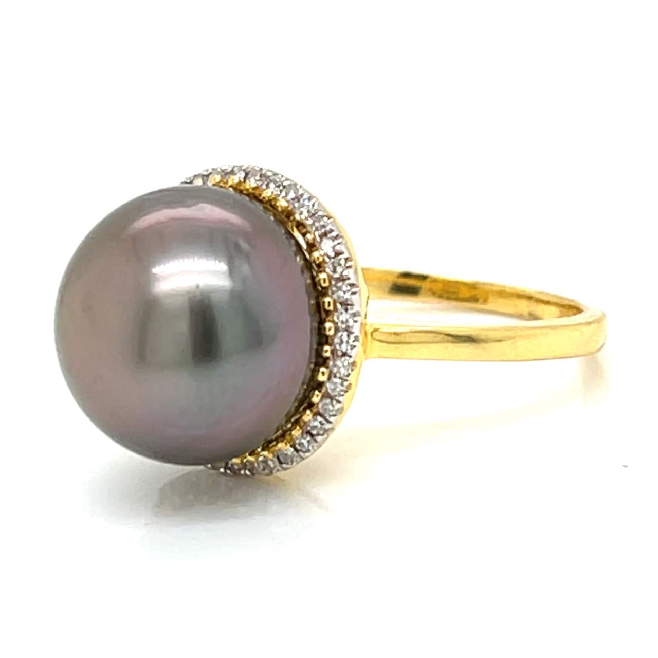 14K Yellow Gold South Sea Pearl & Diamond Ring