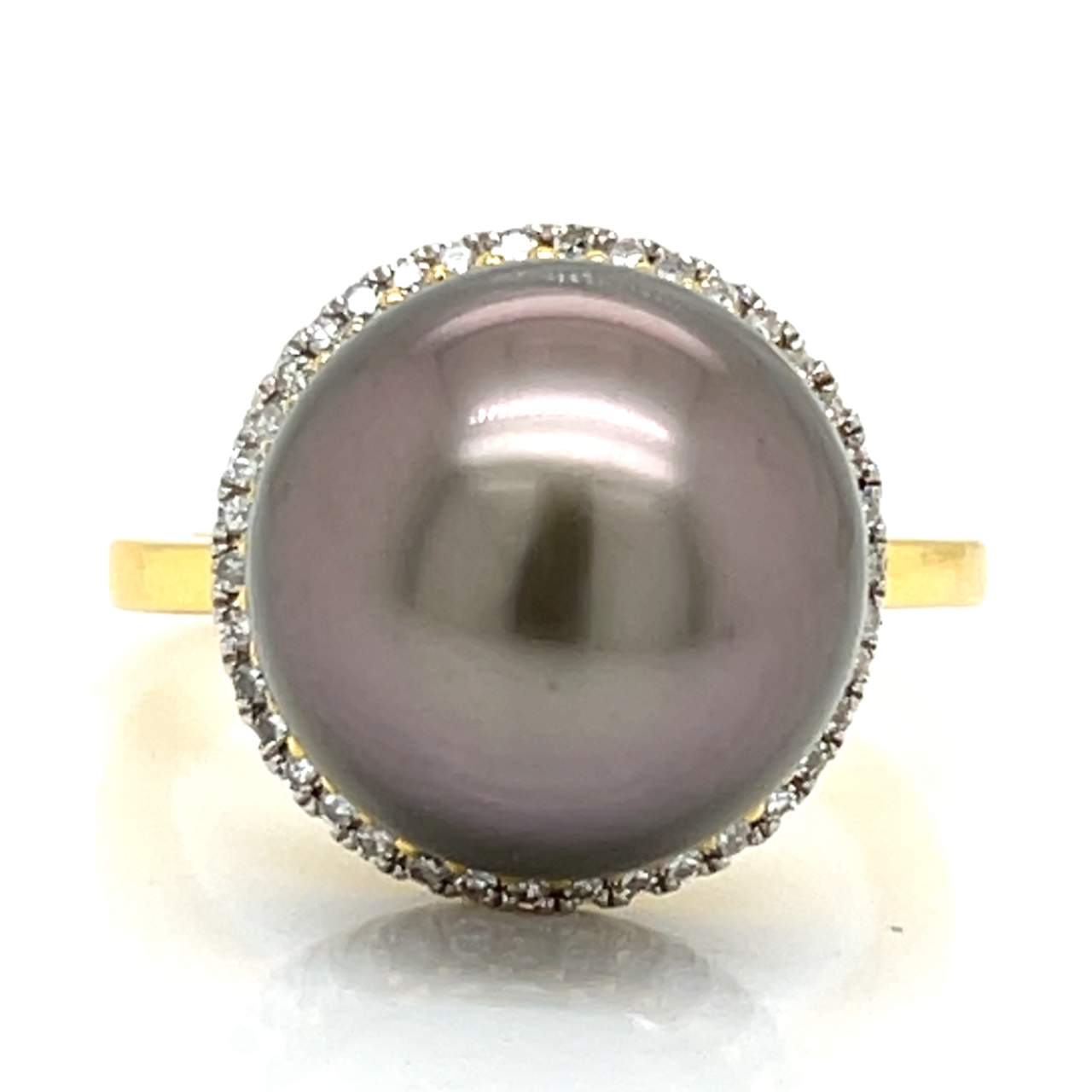 14K Yellow Gold South Sea Pearl & Diamond Ring