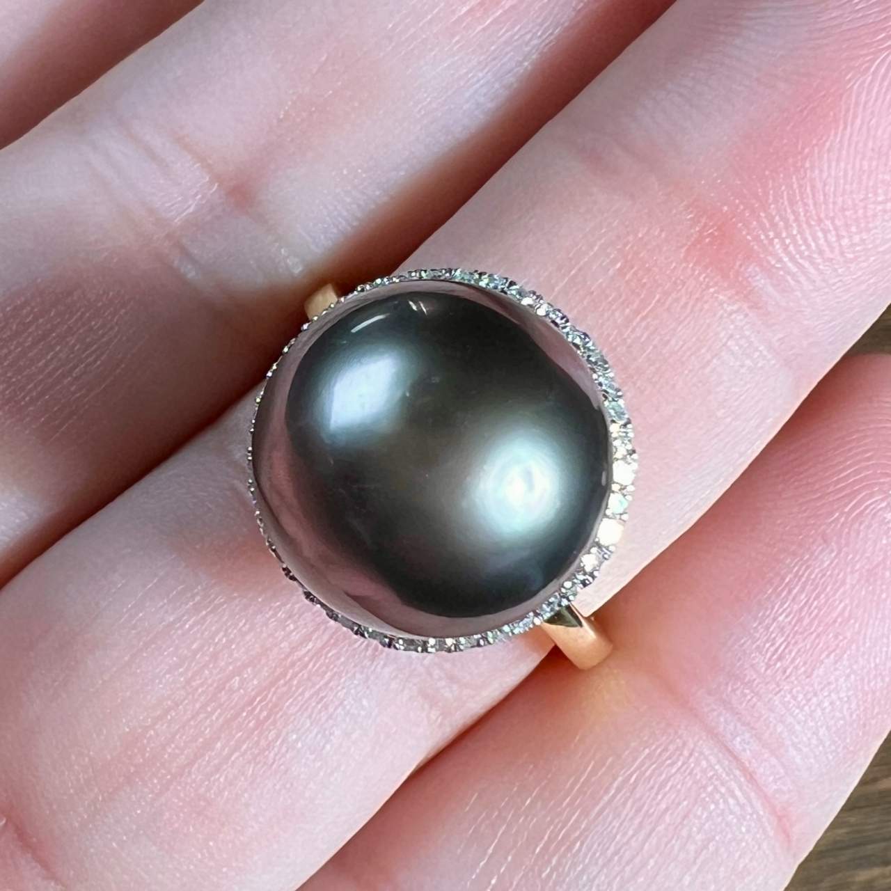 14K Yellow Gold South Sea Pearl & Diamond Ring