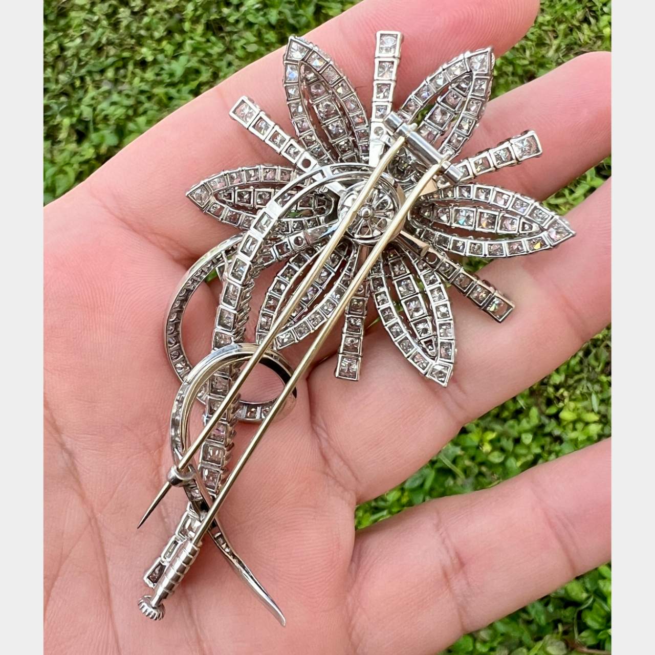 Platinum 21.70 Ct. LFG Certified Diamond Flower Brooch
