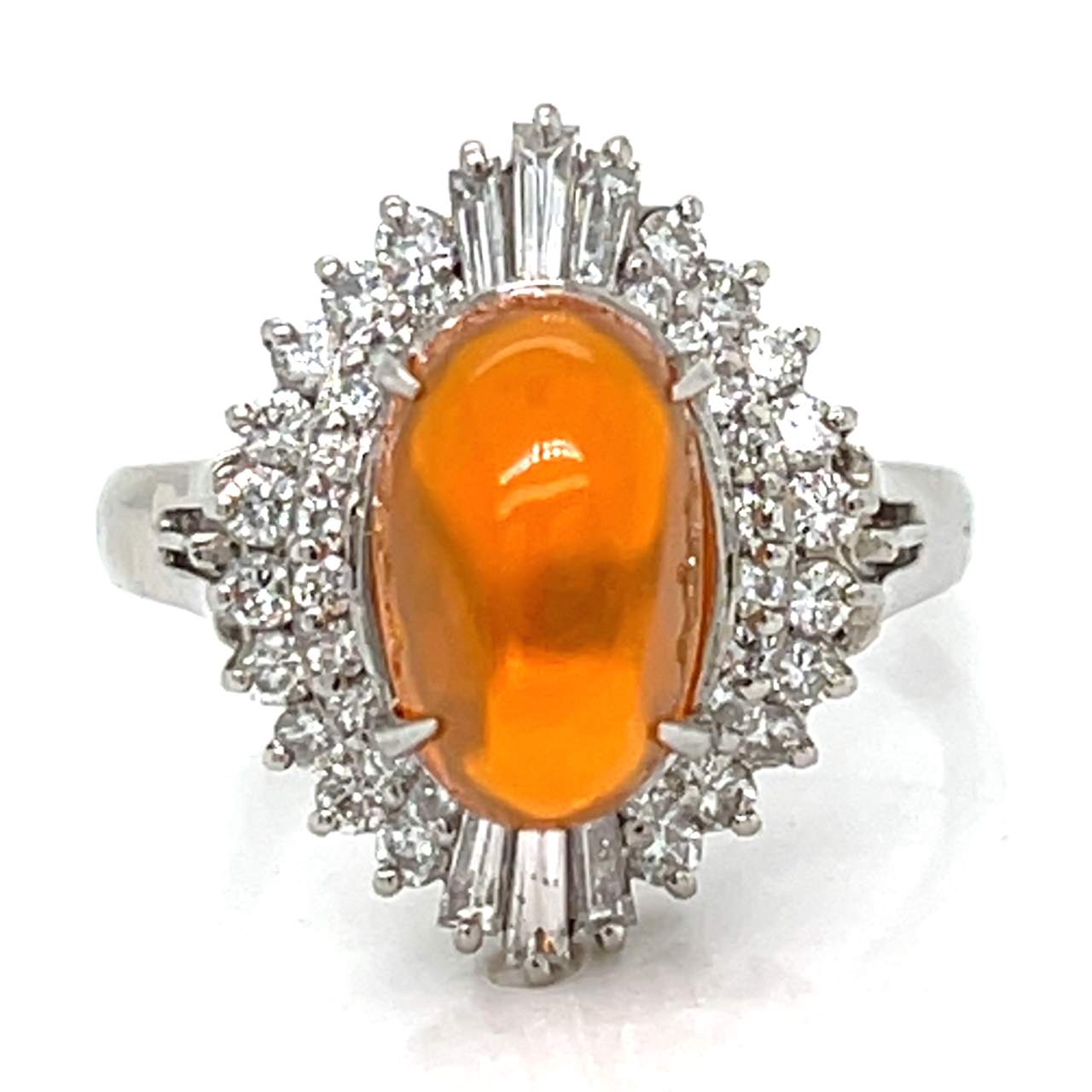Platinum Mexican Fire Opal & Diamond Ring