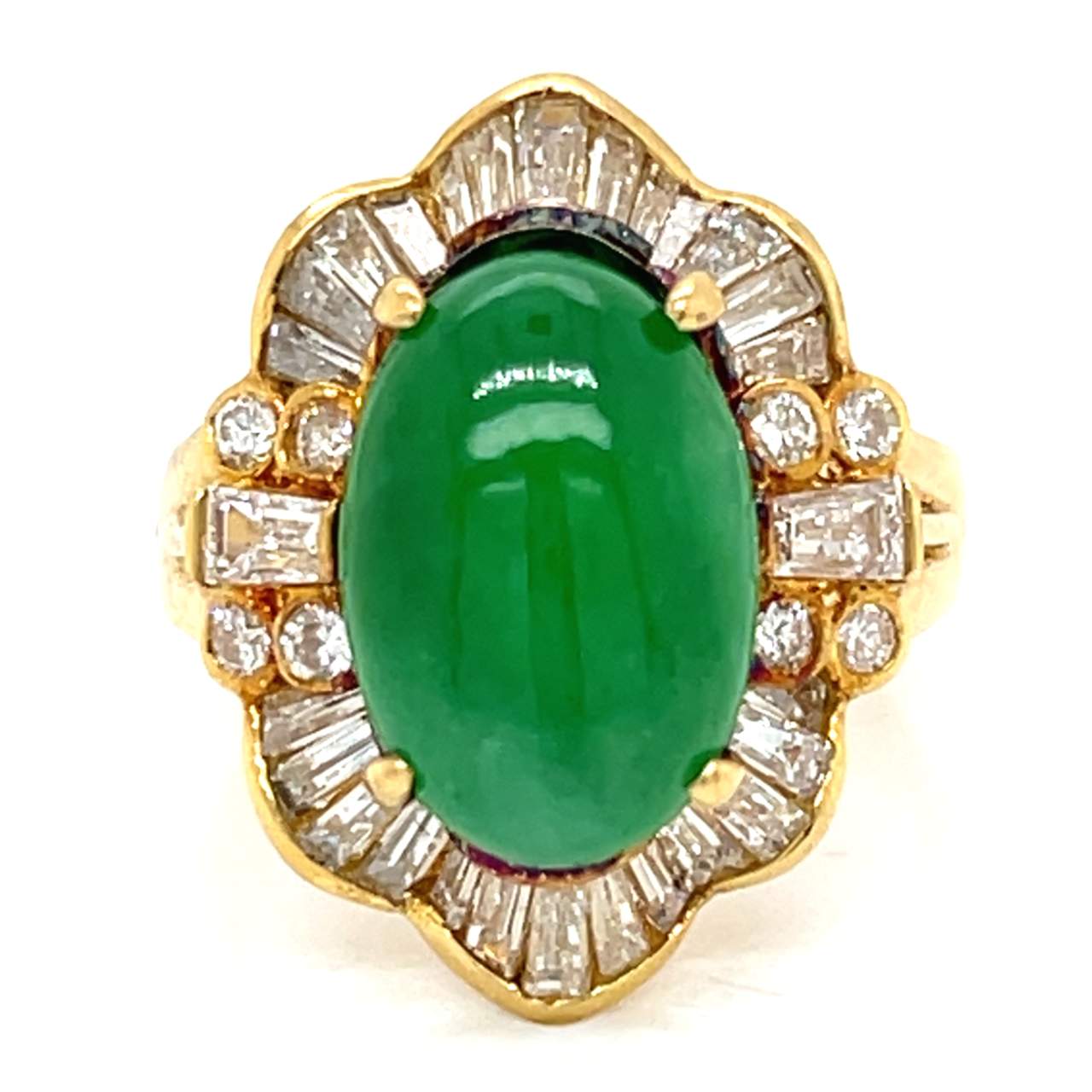 18K Yellow Gold Jade & Diamond Ring