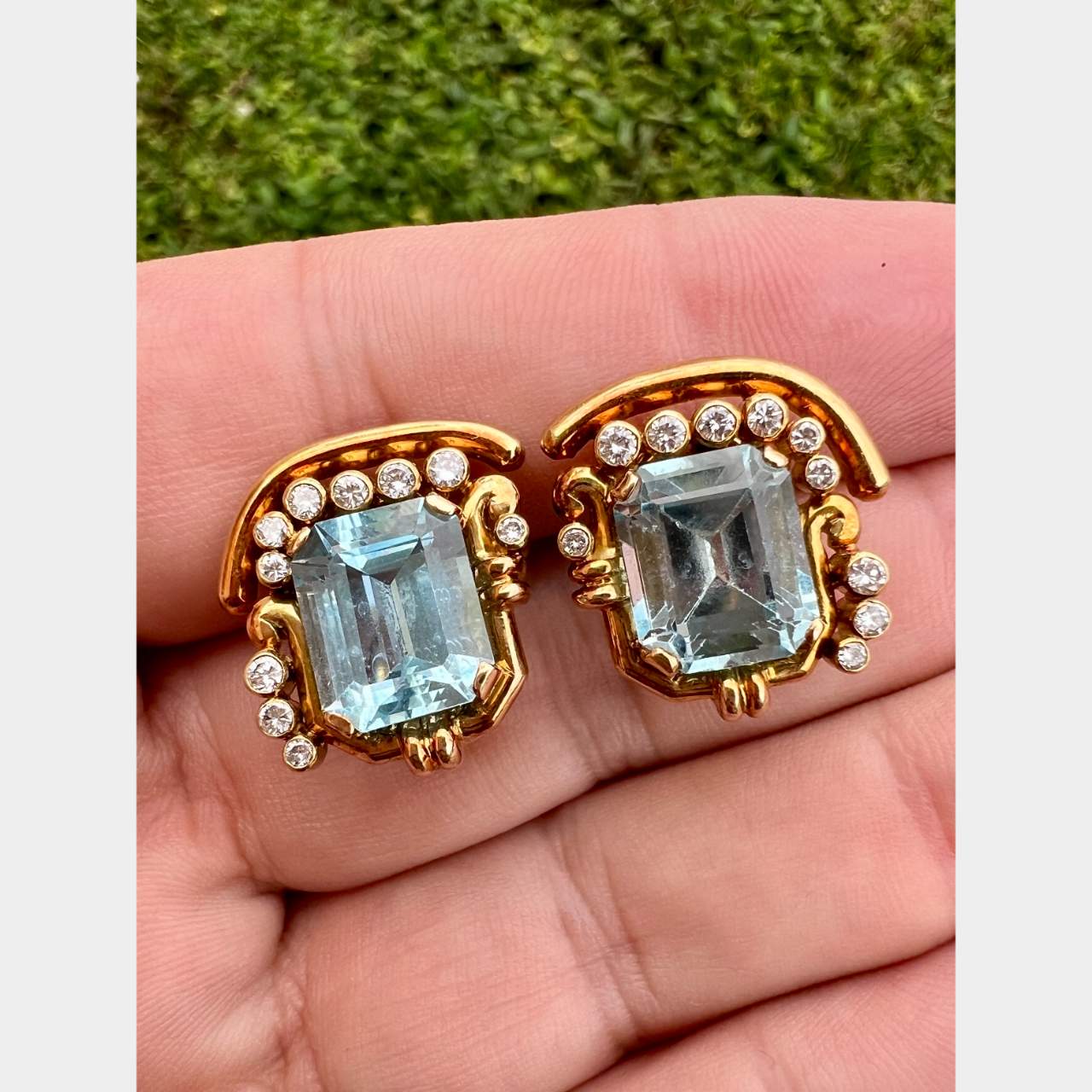 18K Yellow Gold Topaz & Diamond Earrings