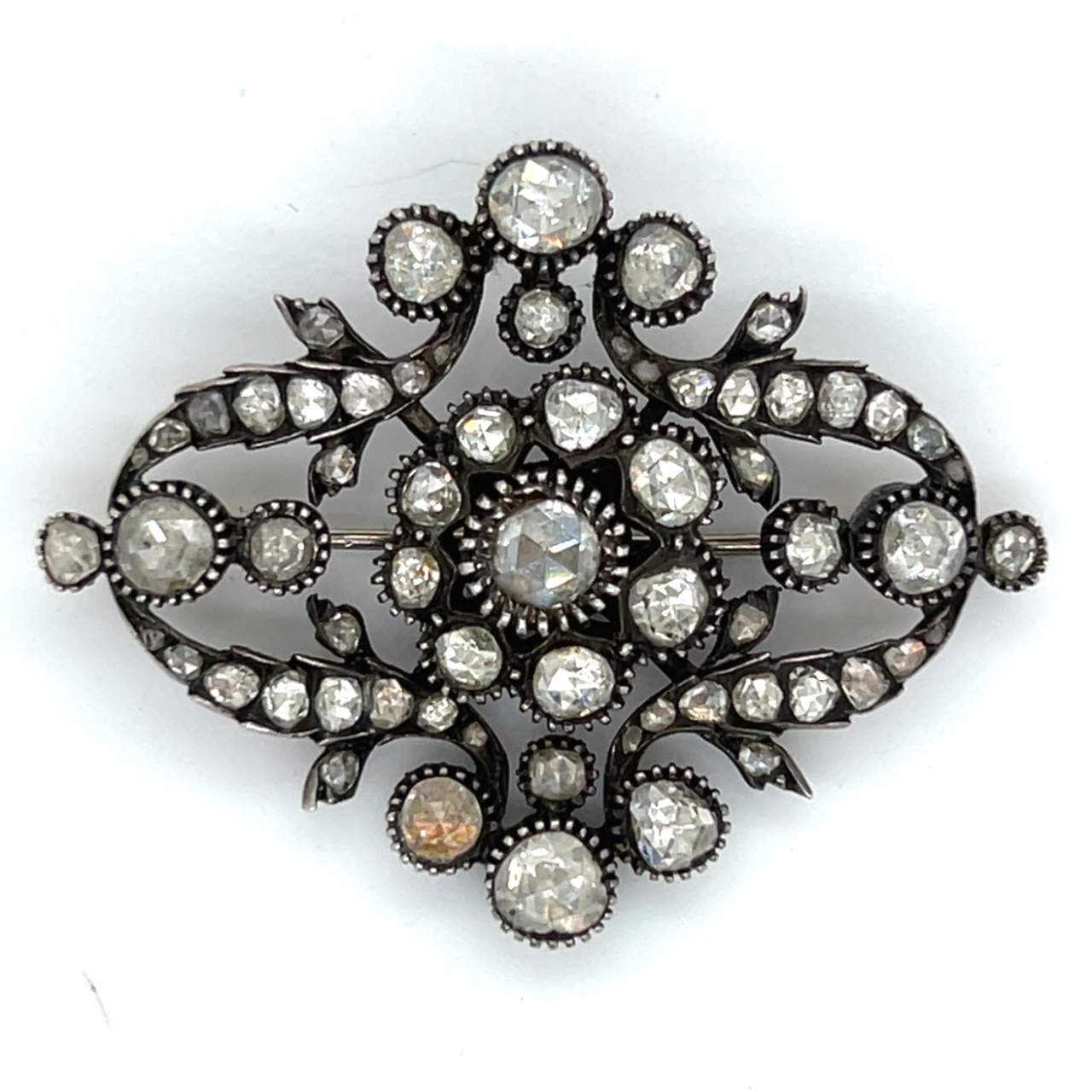 Victorian French Silver 4.00 Ct. Diamond Brooch