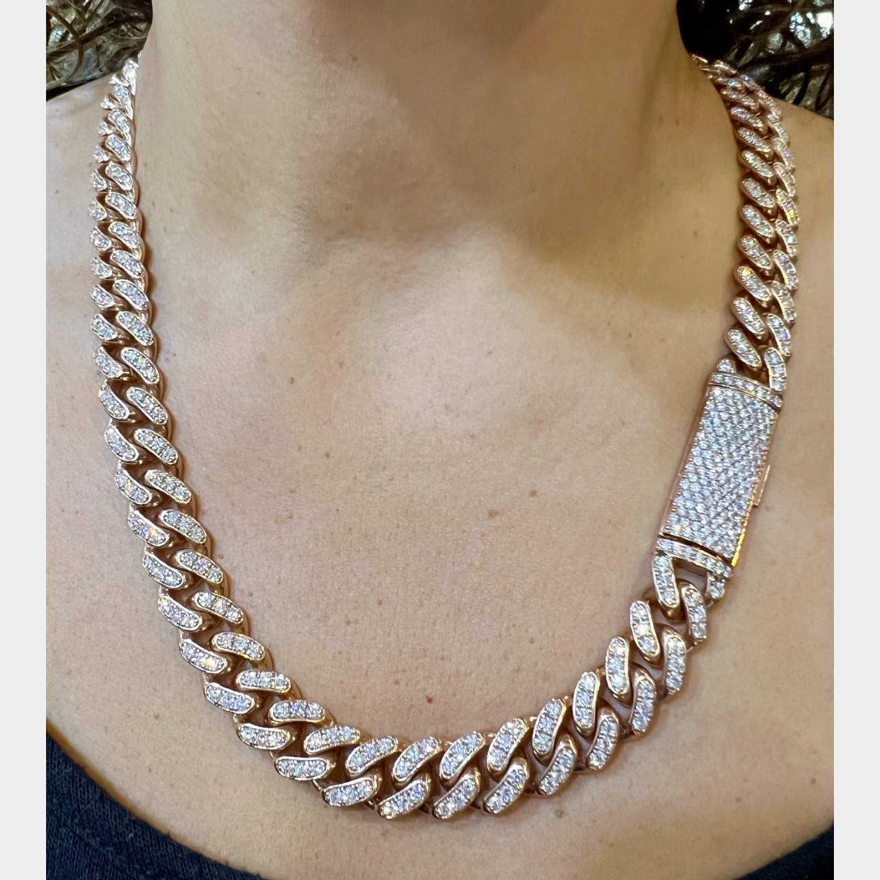 14K Rose Gold 26.40 Ct. Diamond Cuban Link Necklace