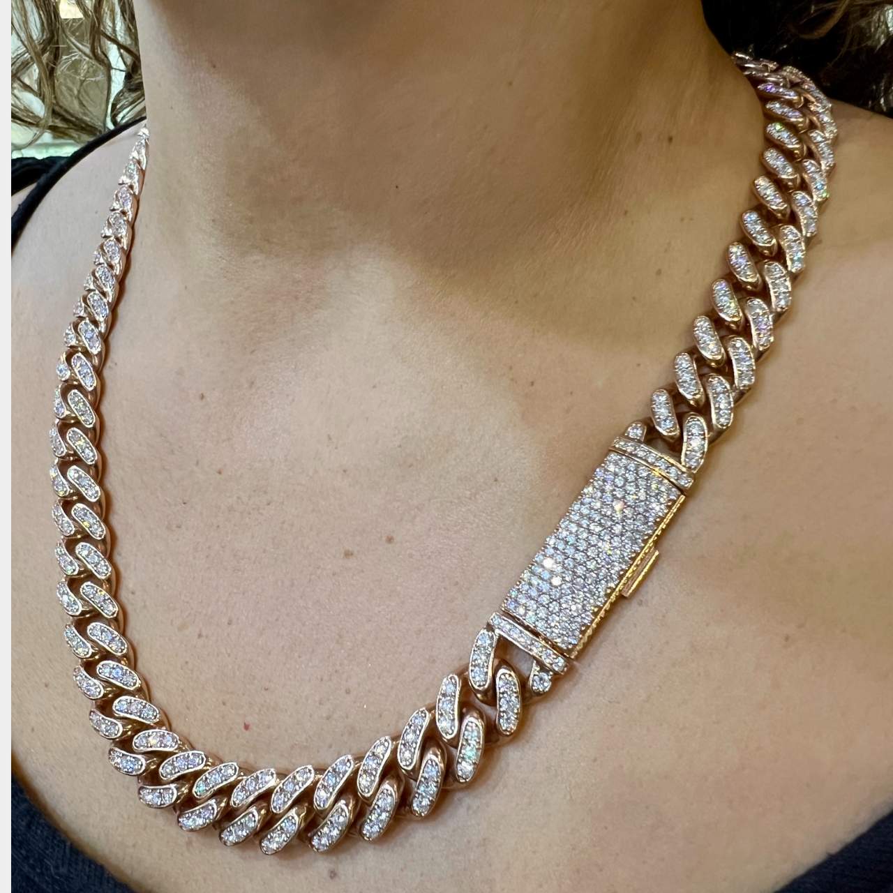 14K Rose Gold 26.40 Ct. Diamond Cuban Link Necklace