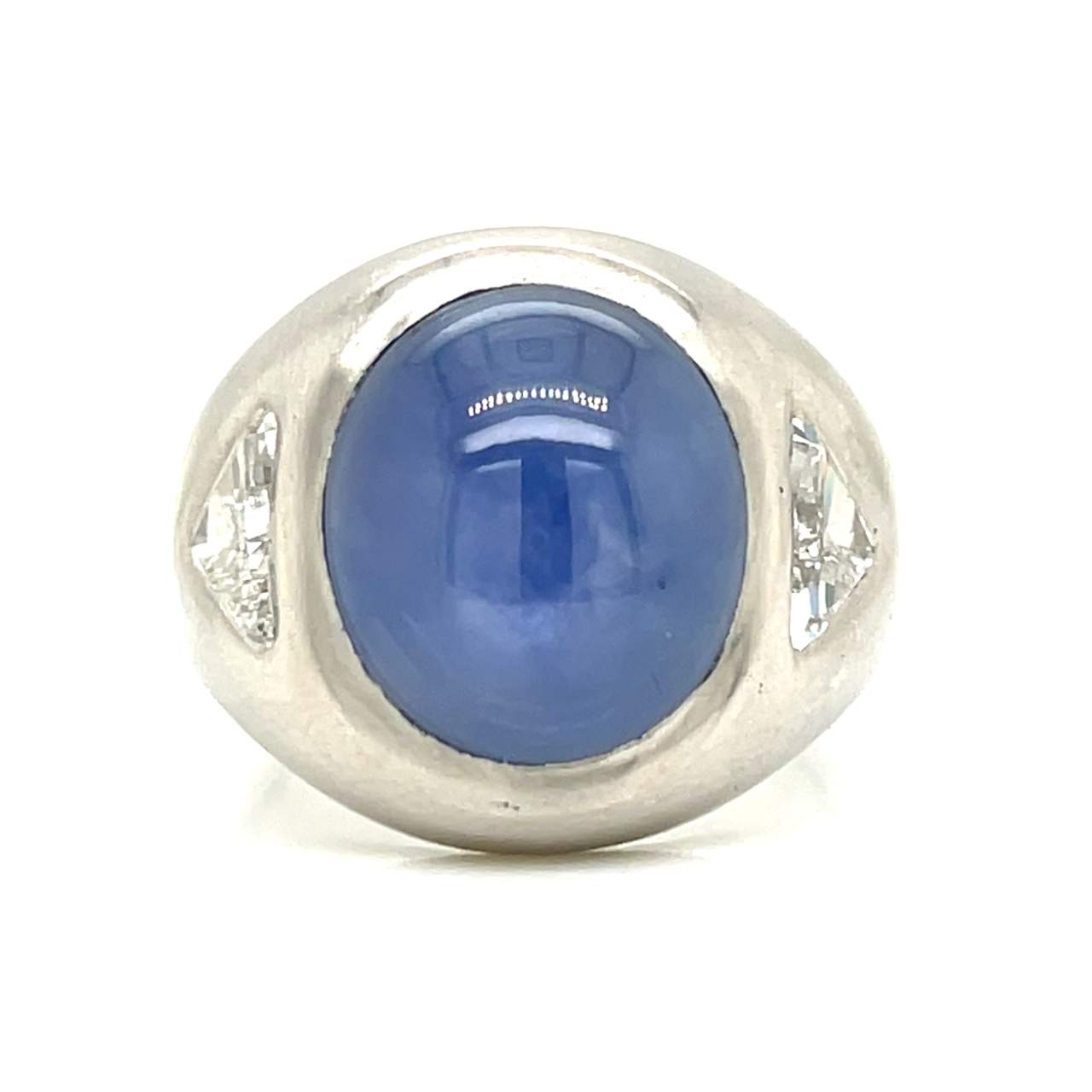 Art Deco Platinum GIA Certified 22.00 Ct. Ceylon Star Sapphire & Diamond Ring