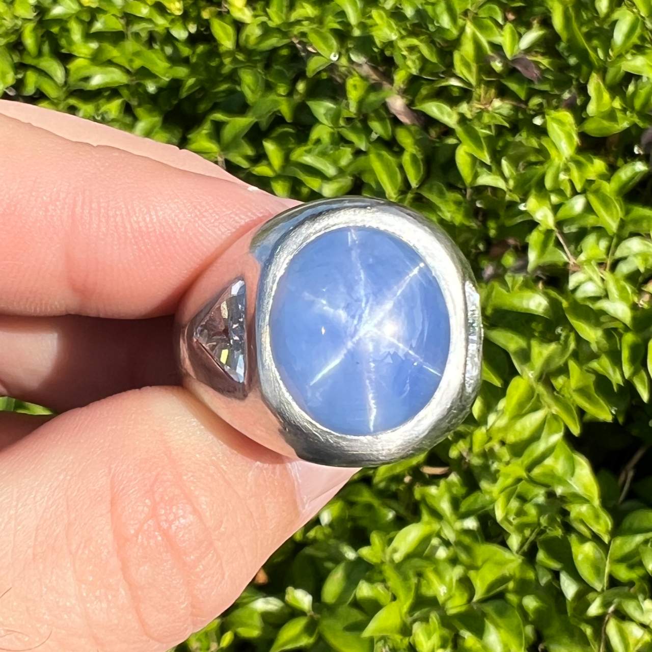 Art Deco Platinum GIA Certified 22.00 Ct. Ceylon Star Sapphire & Diamond Ring