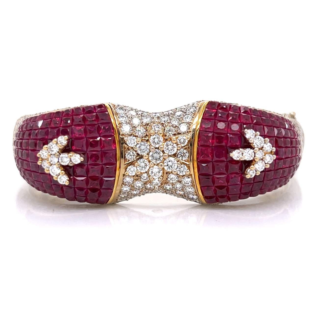 18K Yellow & White Gold Diamond and Ruby Bangle Bracelet