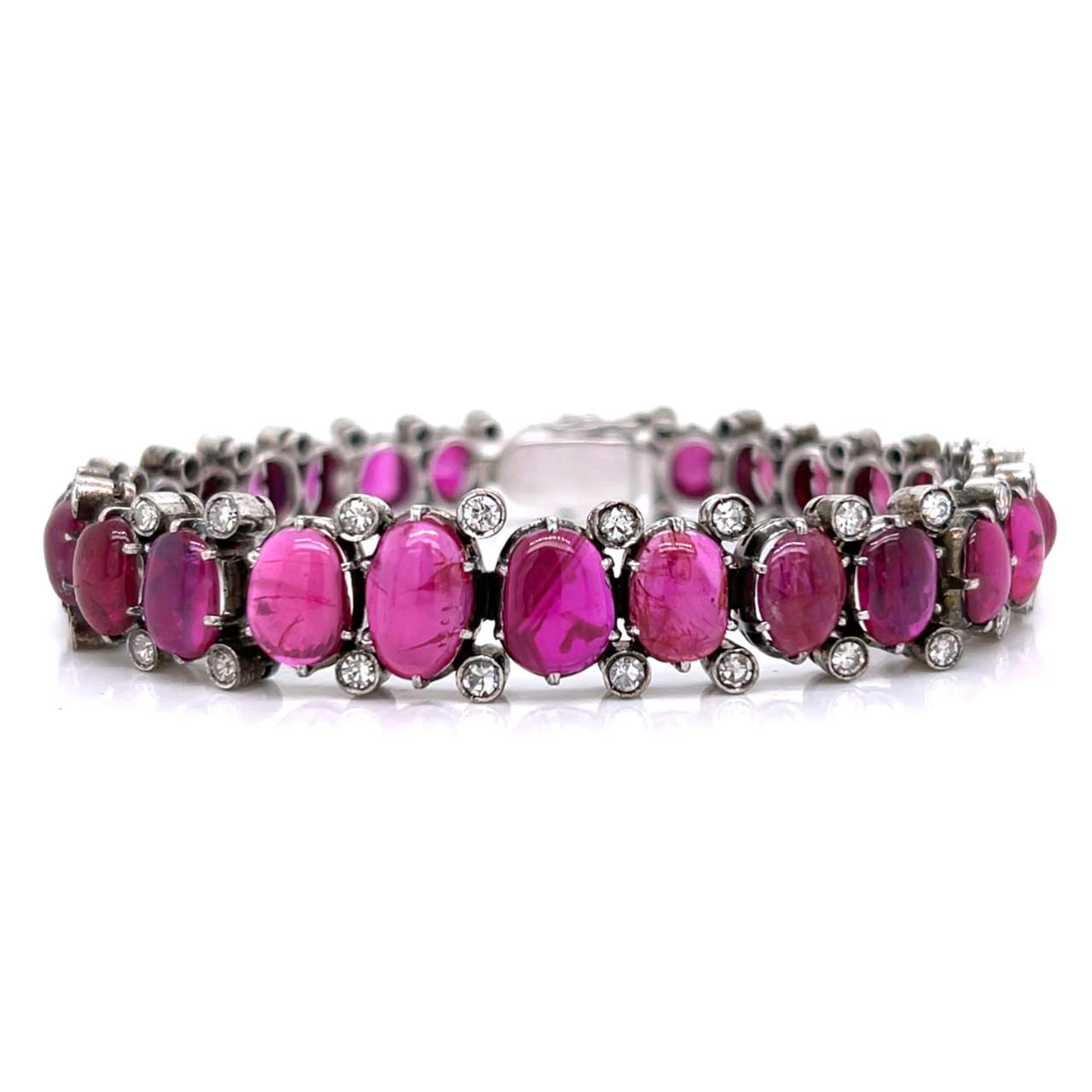 9K White Gold & Silver Graduated Burma Ruby and Diamond Bracelet