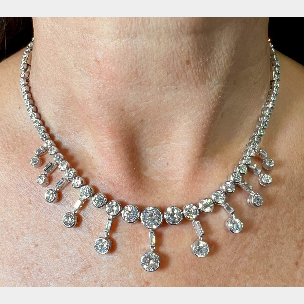 Art Deco French Platinum 23.50 Ct. Diamond Necklace