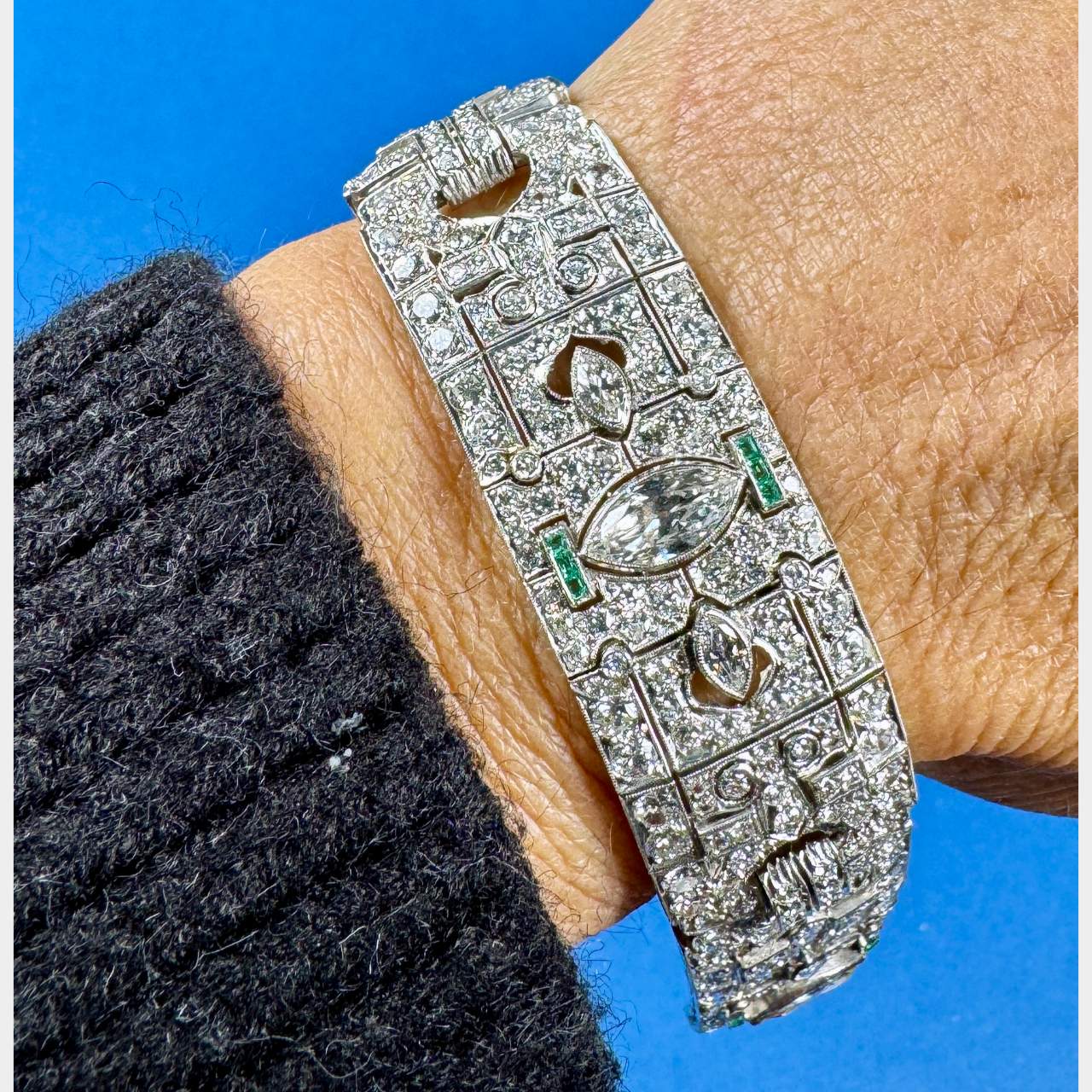 Art Deco Platinum 23.50 Ct. Diamond & Emerald Bracelet
