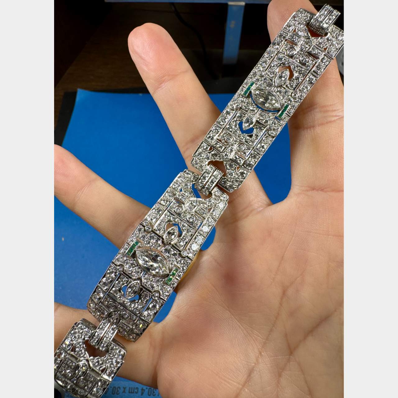 Art Deco Platinum 23.50 Ct. Diamond & Emerald Bracelet