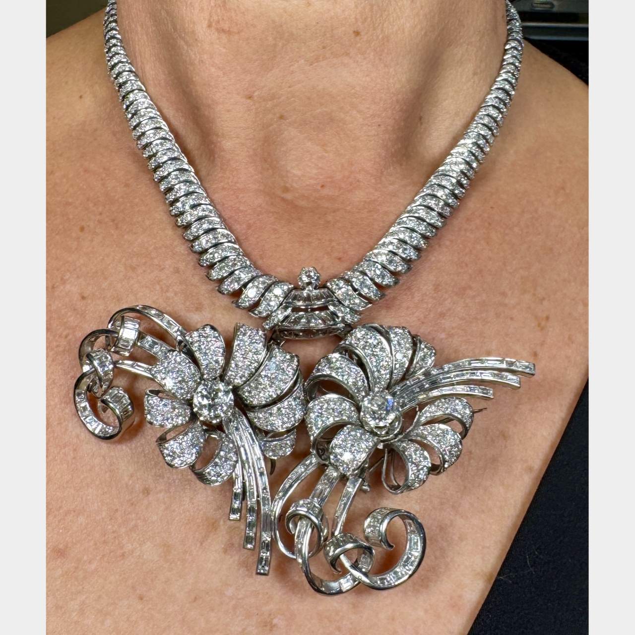 Art Deco Platinum Diamond Necklace/Clips