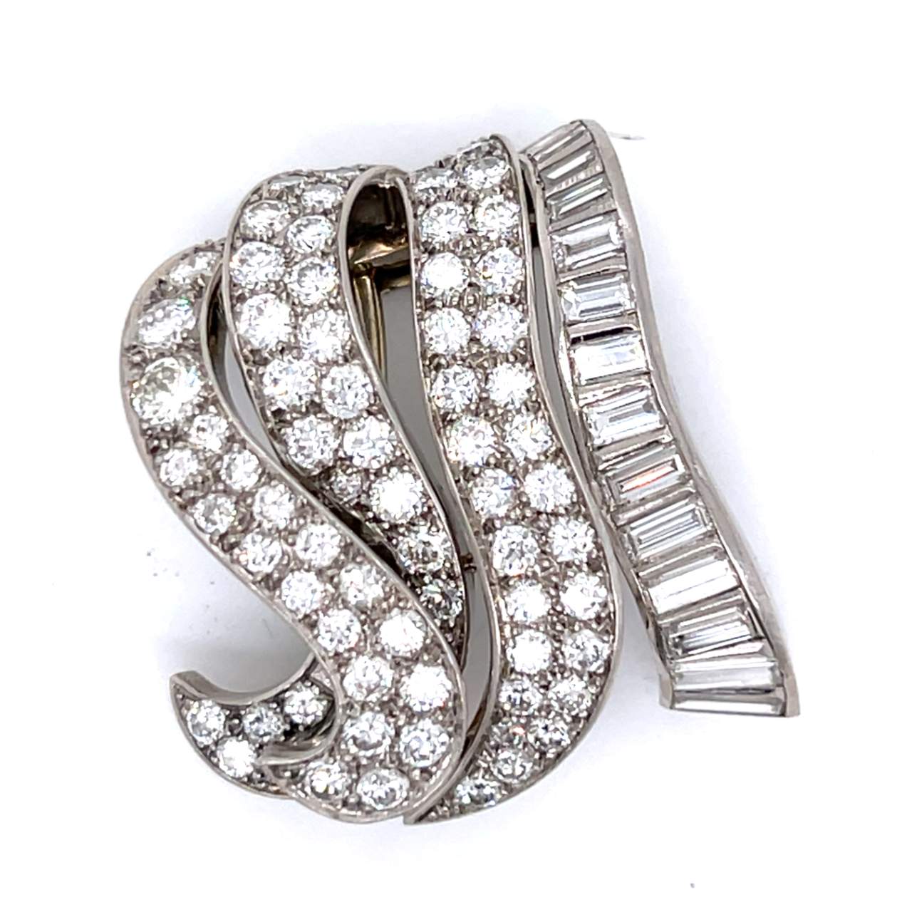 Art Deco French Platinum 6.25 Ct. Diamond Brooch