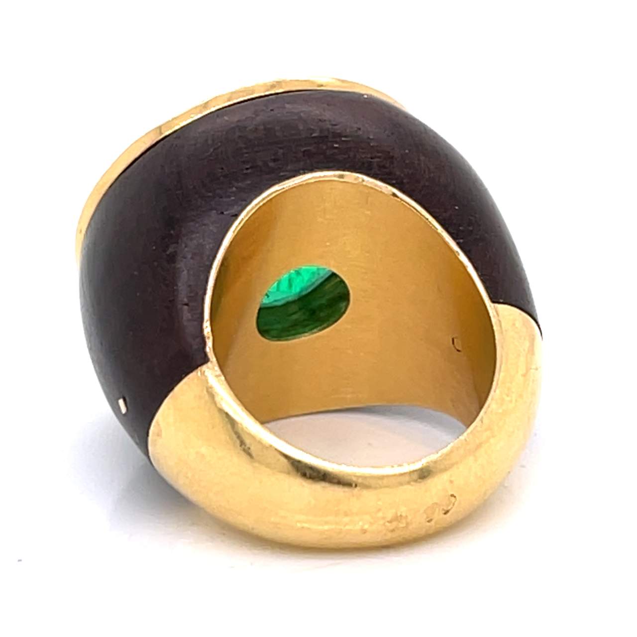 French 18K Yellow Gold & Wood SSEF Certified 15.93 Ct. Colombian Emerald Ring - Image 3