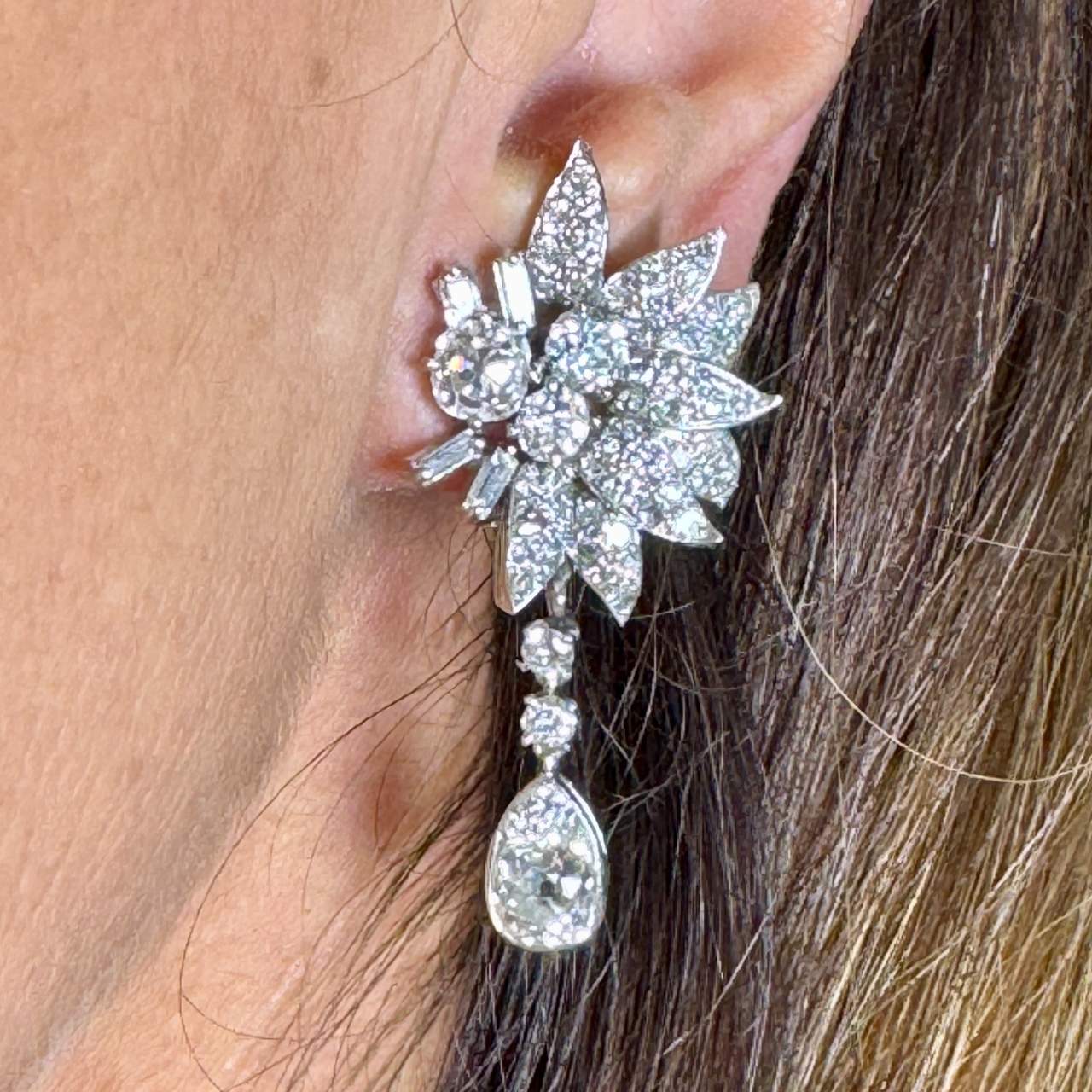 Art Deco Platinum Monture Boucheron 10.00 Ct. Diamond Earrings