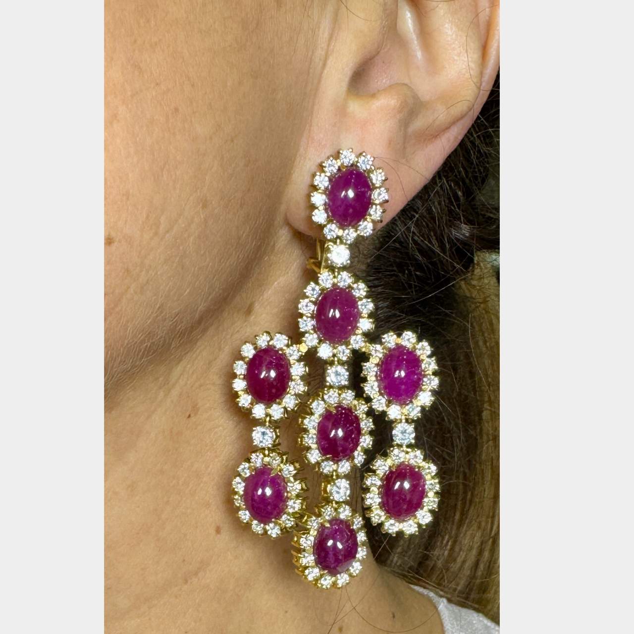 18K Yellow Gold Diamond & Ruby Earrings