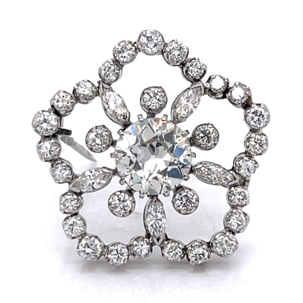 Art Deco 18K White Gold 4.85 Ct. Diamond Brooch