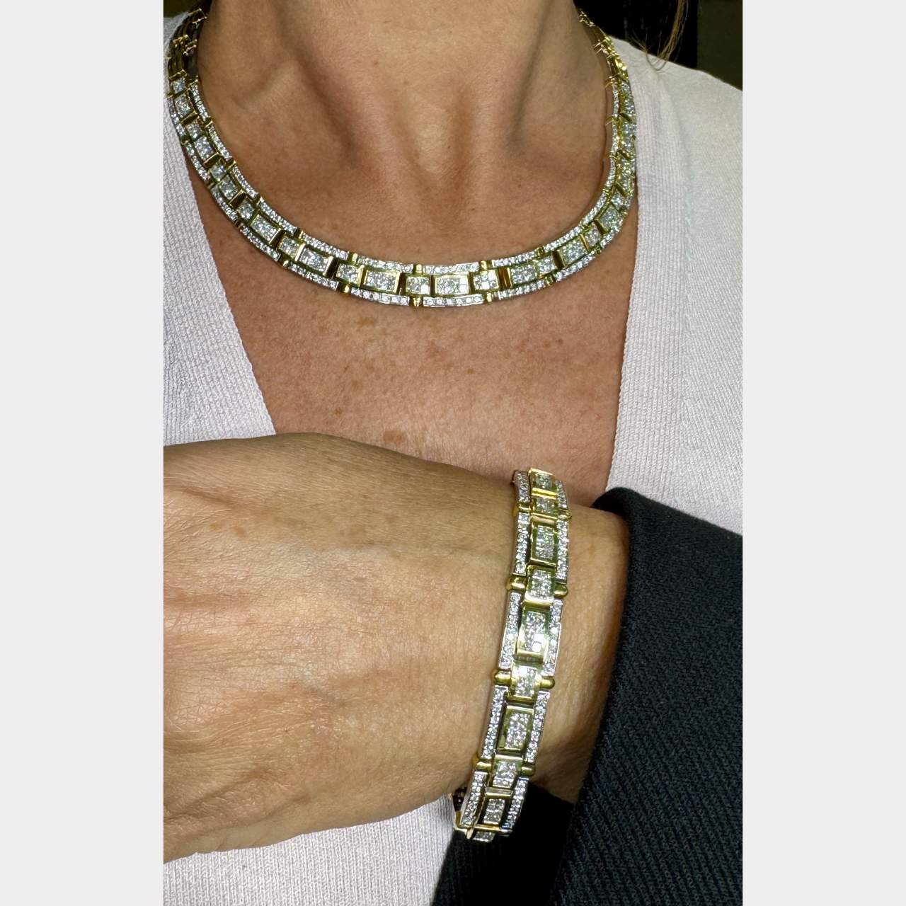 18K Yellow Gold Diamond Necklace & Bracelet Set