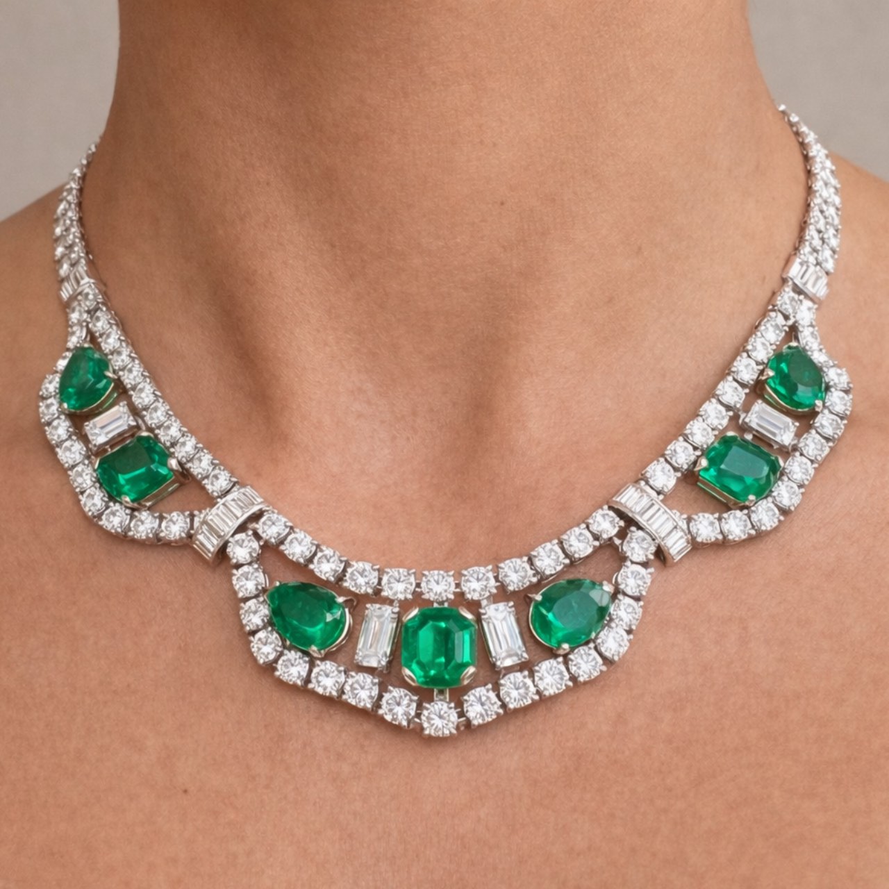 ALDAO 18K White Gold Gubelin & SSEF Certified Colombian Emerald and Diamond Necklace