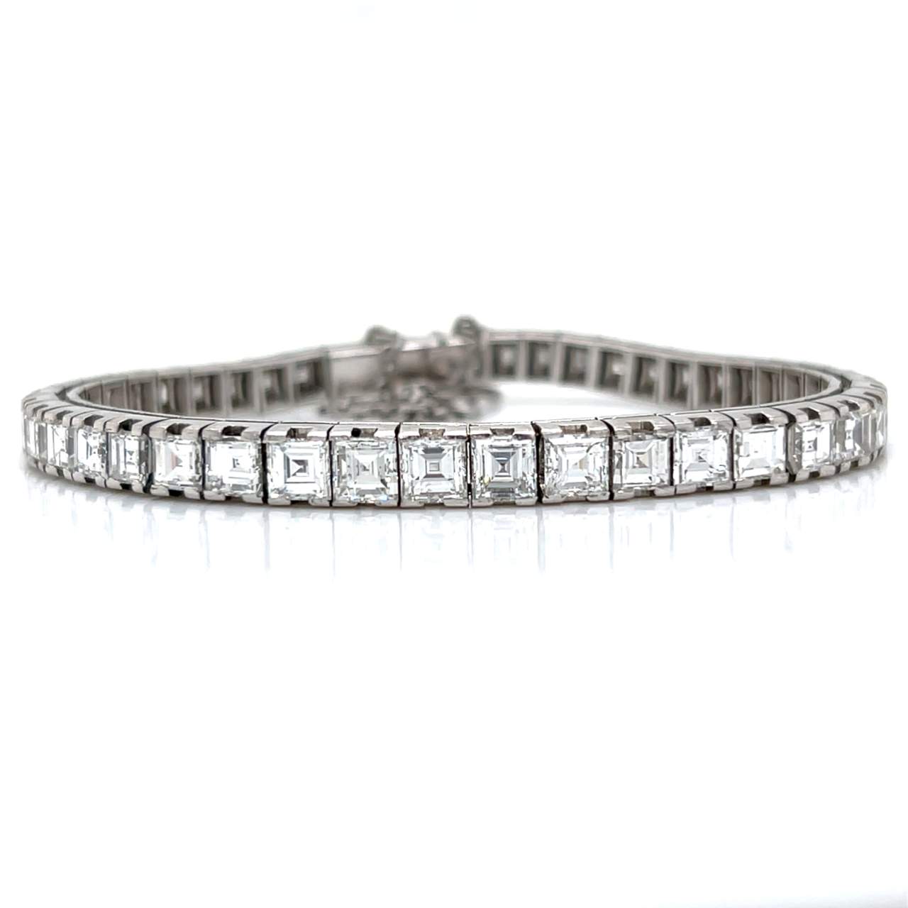 Art Deco Platinum 13.00 Ct. Ascher-cut Diamond Tennis Bracelet