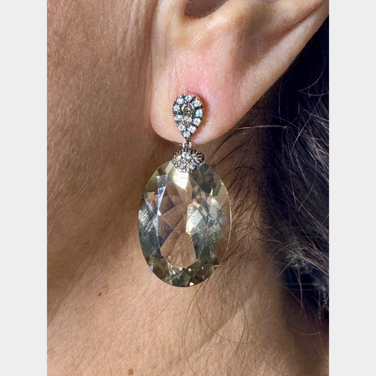 18K Yellow Gold Smokey Topaz & Diamond Earrings