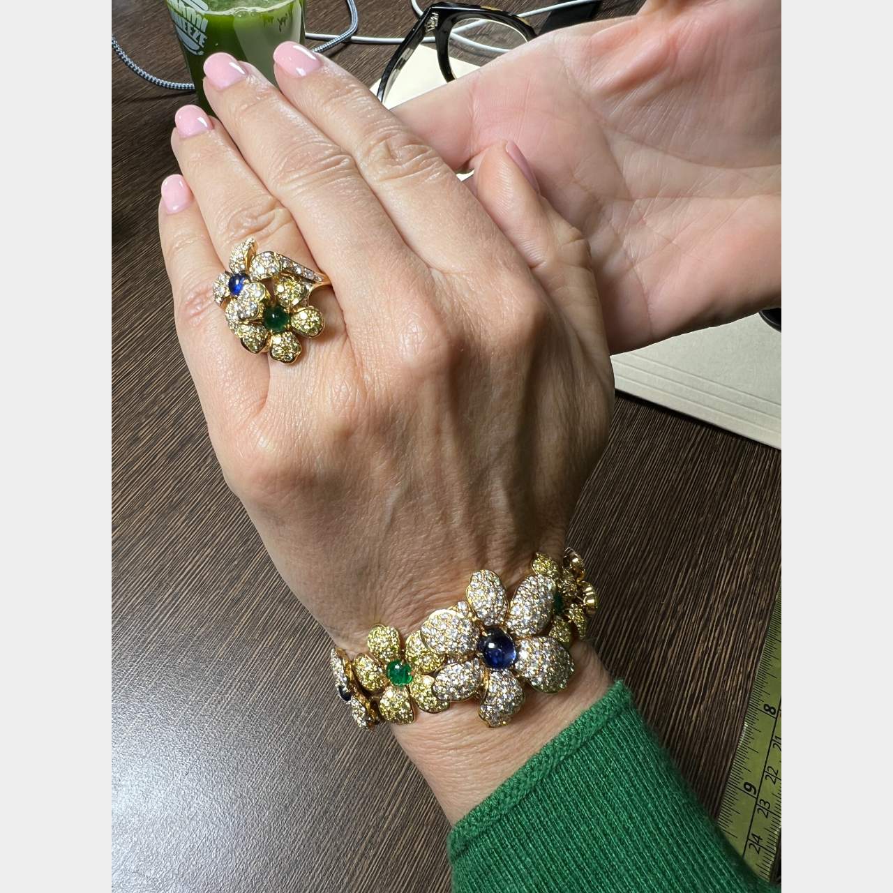 FRENCH 18K Necklace, Bracelet, Earrings, and Ring Set
