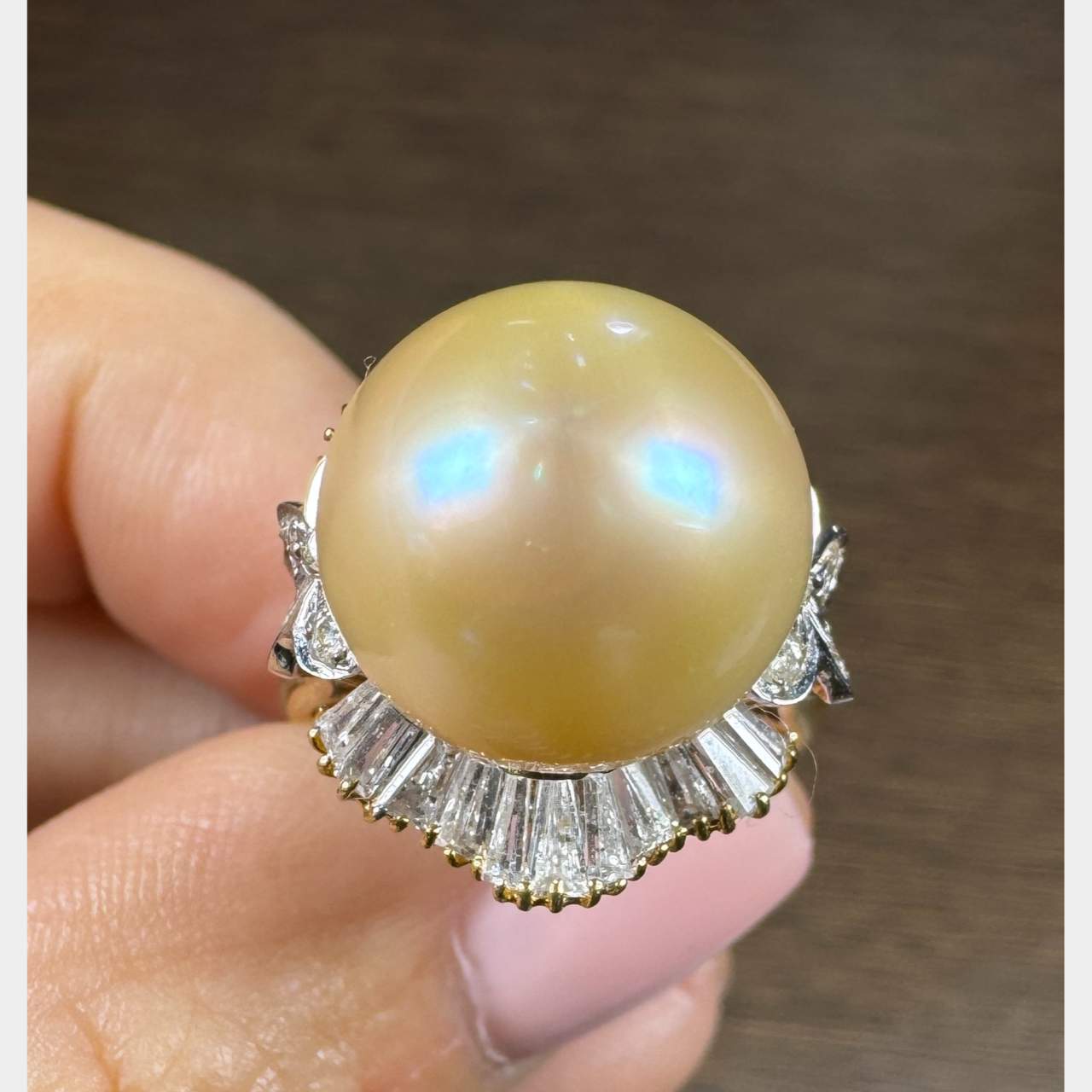 18K Yellow Gold South Sea Pearl and Diamond Ring